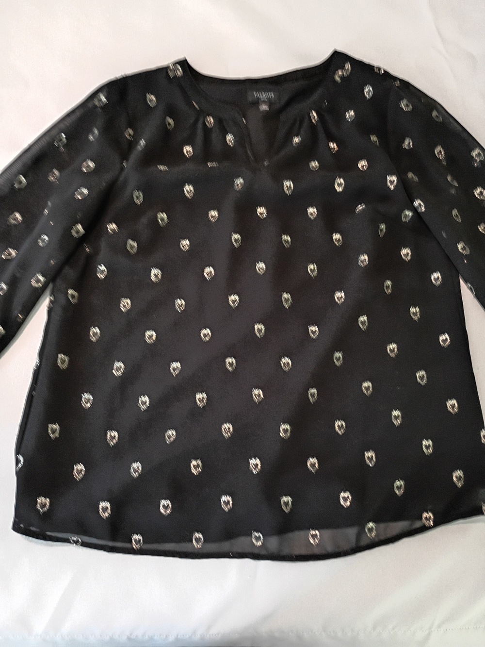 Talbot's Black & Gold Metallic Hearts Pullover Blouse Size Petite Small Sp